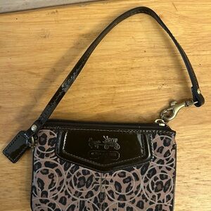 Coach Poppy Black and Brown Leopard Wristlet